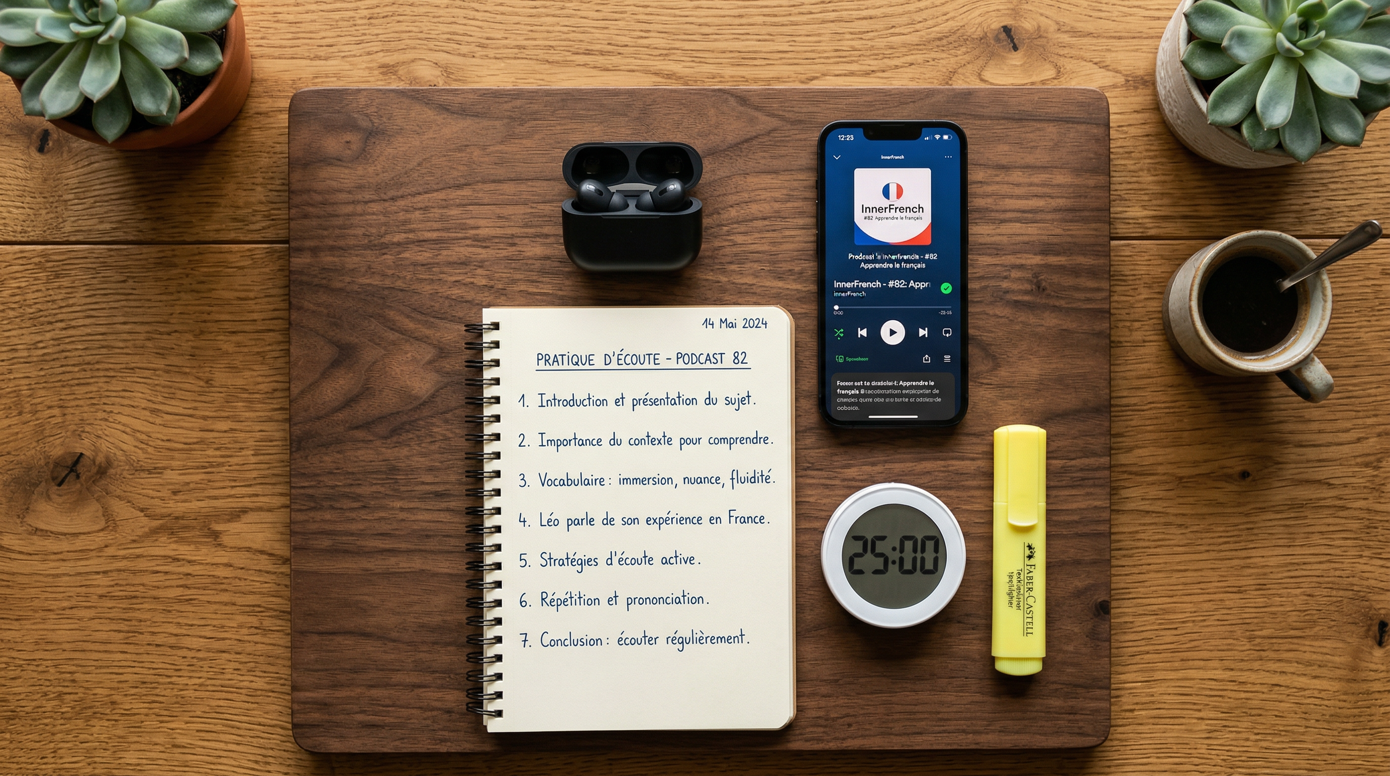 Preparation comprehension orale TCF Canada avec casque et notes